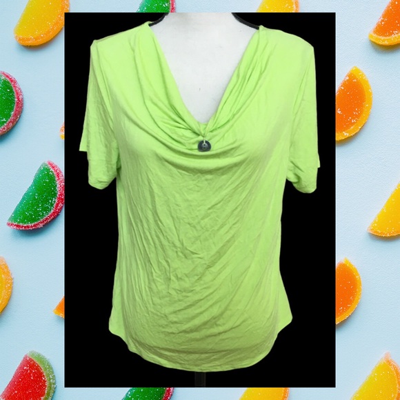 WD-NY Lime Green Draped Stretch Rayon T Shirt New With Tags L - Picture 1 of 7